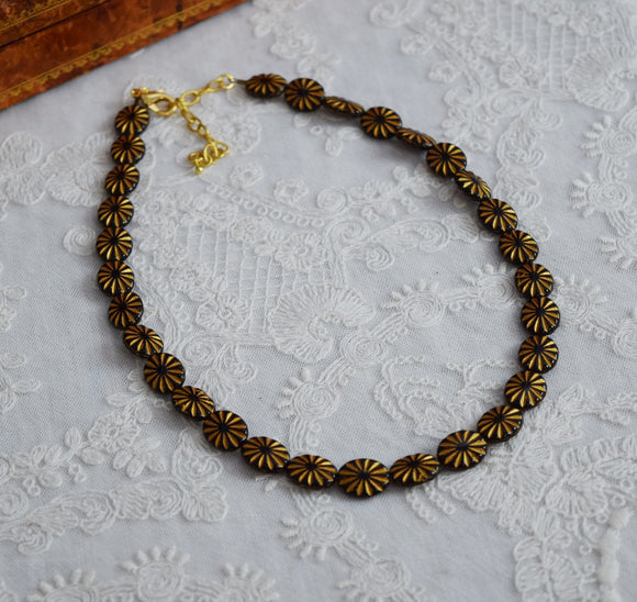 Black and Gold Beaded Oval Necklace