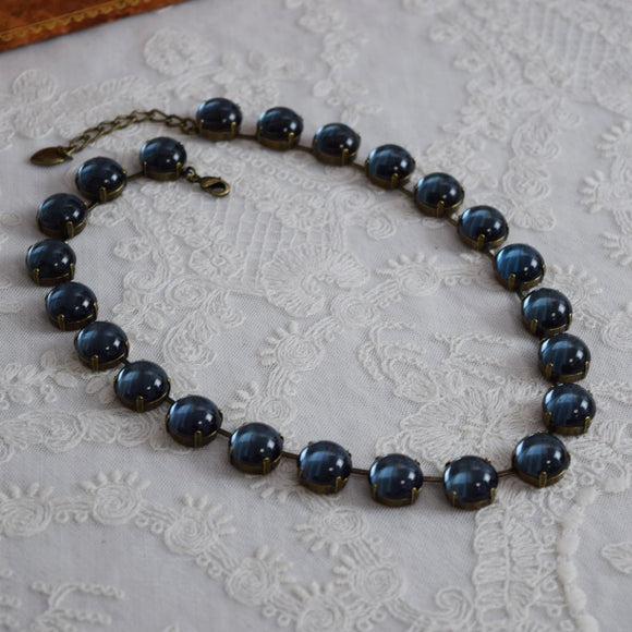 SALE! Navy Blue Mirror Collet Necklace - Medium Round