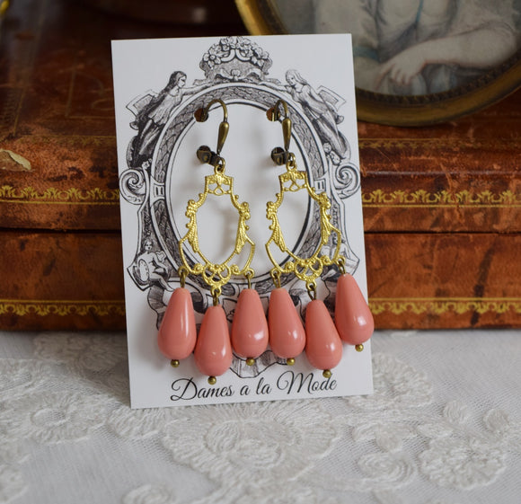 Coral Girandole Dangle Earrings - SALE