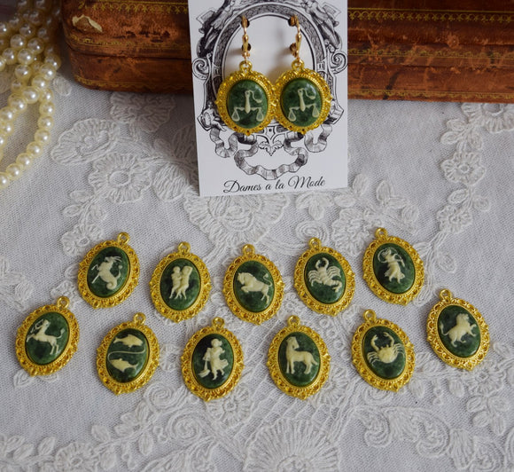 Zodiac Symbol Cameo Earrings