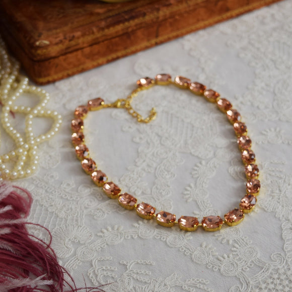 Peachy Pink Aurora Crystal Collet Necklace - Medium Oval