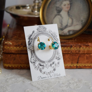 Blue Zircon Swarovski Crystal Earrings - Small Round - Sale!