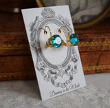 Blue Zircon Swarovski Crystal Earrings - Small Round - Sale!