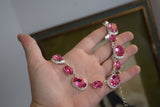 Bright Pink Swarovski Crystal Halo Necklace - Large Oval