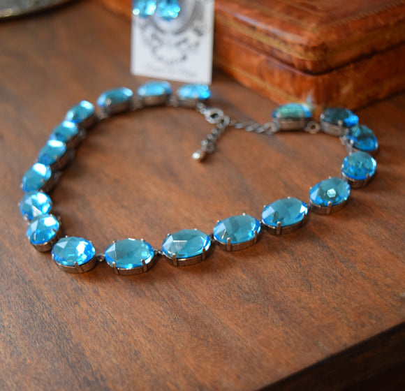 Aquamarine Mirror-backed collet necklace - Large Oval