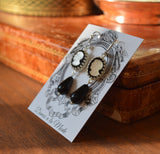 Black and White Cameo Earrings with Pearl Dangles