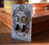 Black and White Cameo Earrings with Pearl Dangles