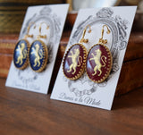 Lion Intaglio Earrings - Red or Blue - Extra Large Oval