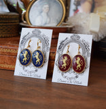 Lion Intaglio Earrings - Red or Blue - Extra Large Oval