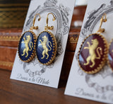 Lion Intaglio Earrings - Red or Blue - Extra Large Oval