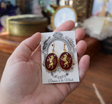 Lion Intaglio Earrings - Red or Blue - Extra Large Oval
