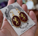 Lion Intaglio Earrings - Red or Blue - Extra Large Oval
