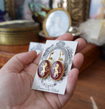 Lion Intaglio Earrings - Red or Blue - Extra Large Oval