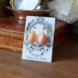 Coral Pink Crown-Set earrings - Large Oval