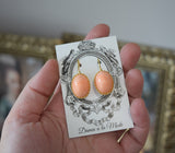 Coral Pink Crown-Set earrings - Large Oval