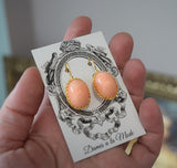 Coral Pink Crown-Set earrings - Large Oval