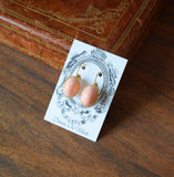 Coral Pink Crown-Set earrings - Large Oval