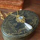 Renaissance Filigree and Crystal Pendant with Pearl Dangle