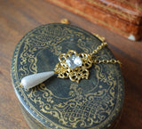 Renaissance Filigree and Crystal Pendant with Pearl Dangle