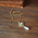 Renaissance Filigree and Crystal Pendant with Pearl Dangle