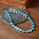 Aquamarine Blue Aurora Crystal Collet Necklace - Small Octagon
