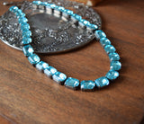 Aquamarine Blue Aurora Crystal Collet Necklace - Small Octagon