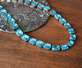 Aquamarine Blue Aurora Crystal Collet Necklace - Small Octagon