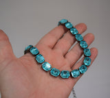Aquamarine Blue Aurora Crystal Collet Necklace - Small Octagon
