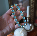 Aquamarine Blue Crystal Collet Necklace - Small Oval