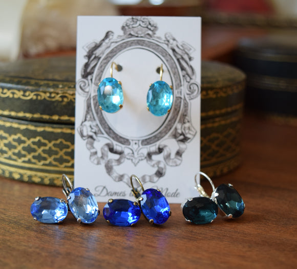 Blue Crystal Earrings - Medium Oval