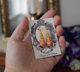 Pink Coral and Filigree Teardrop Earrings
