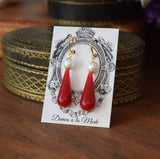 Red Coral and Pearl Teardrop Earrings