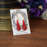 Red Coral and Pearl Teardrop Earrings