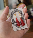 Red Coral and Pearl Teardrop Earrings