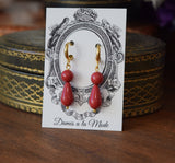Red "Coral" teardrop 2-stone earrings