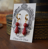 Red "Coral" teardrop 2-stone earrings