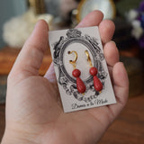 Red "Coral" teardrop 2-stone earrings