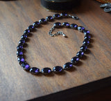 Violet Purple Aurora Crystal Collet Necklace - Medium Oval
