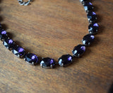 Violet Purple Aurora Crystal Collet Necklace - Medium Oval