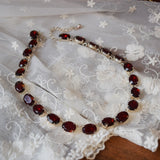 SILVER SALE! Garnet Red Crystal Collet Necklace - Medium Oval