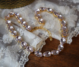 Light Pink Aurora Crystal Necklace - Medium Oval