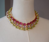 Bright Pink Swarovski Crystal Collet Necklace - Medium Oval