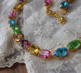 Pastel Swarovski Crystal Harlequin Collet Necklace - Medium Oval