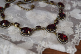 Garnet Swarovski Crystal Halo Necklace with Teardrop - Large and Tiny Oval