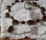 Garnet Swarovski Crystal Halo Necklace with Teardrop - Large and Tiny Oval