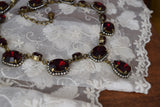 Garnet Swarovski Crystal Halo Necklace with Teardrop - Large and Tiny Oval