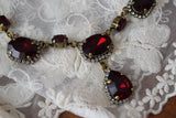 Garnet Swarovski Crystal Halo Necklace with Teardrop - Large and Tiny Oval