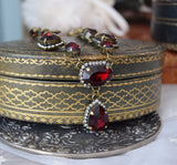 Garnet Swarovski Crystal Halo Necklace with Teardrop - Large and Tiny Oval