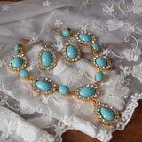 Turquoise and Crystal Halo Necklace - Large Oval with Teardrop