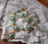 Turquoise and Crystal Halo Necklace - Large Oval with Teardrop